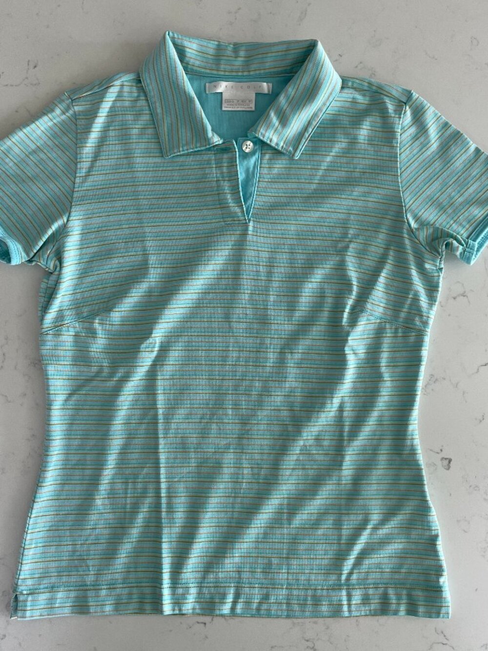 Nike Golf SS Striped Cotton Poly Blend 1 Button Fitted Polo Shirt Light Blue XS